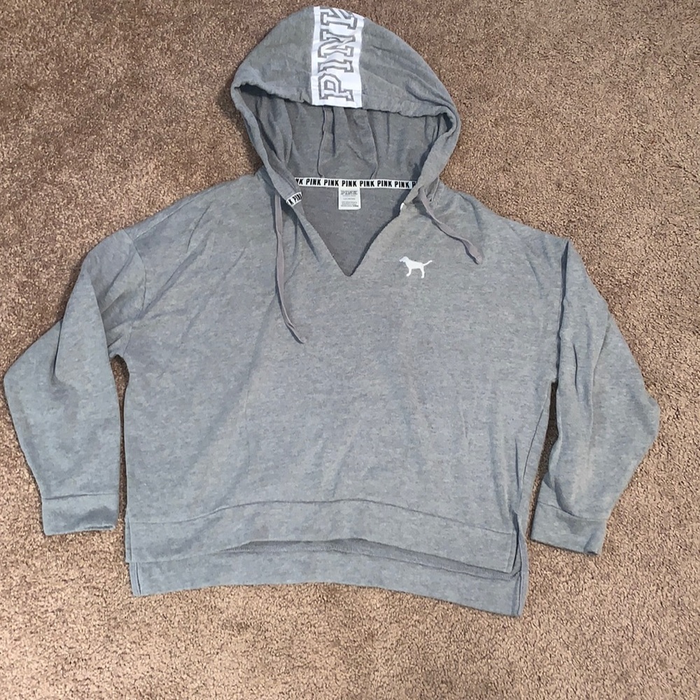 Pink cropped oversized hoodie gray